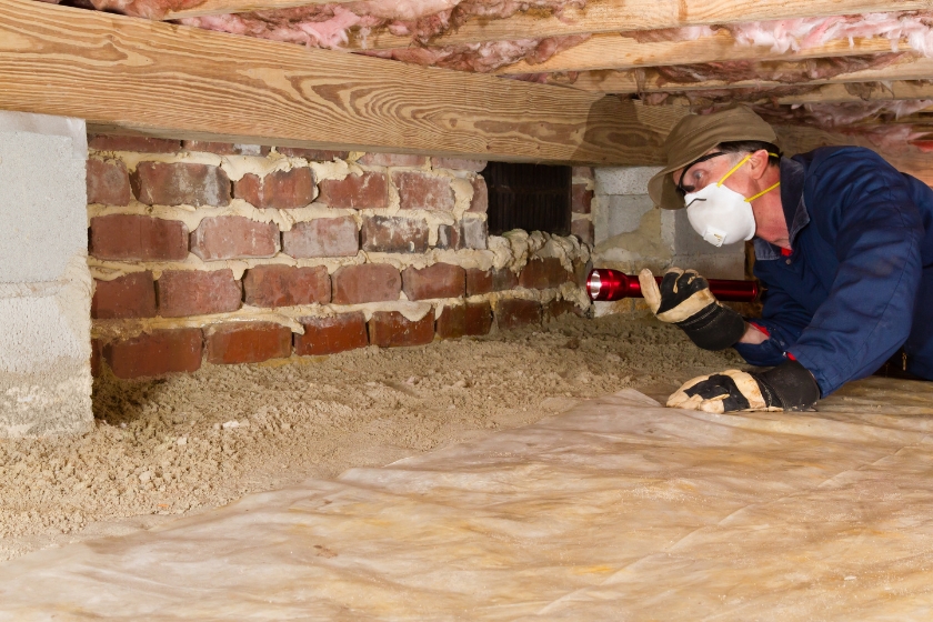 Termite inspection around house foundation